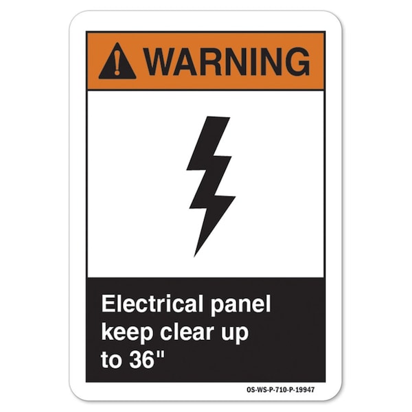 ANSI Warning, 12" H, 18" W, Alum, 12" H, 18" W, Landscape, Electrical Panel Keep Clear Up To 36